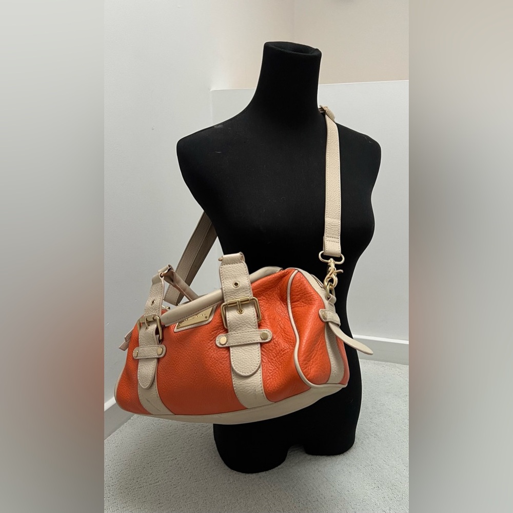 TRINA TURK // Handbag. Orange, Ecru. Brass Hardware.